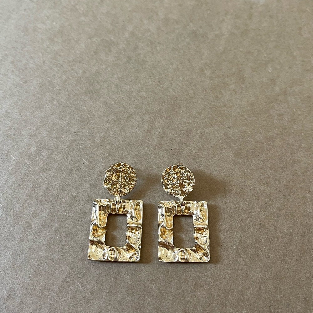 Gold Crinkled Geometric Statement Earrings